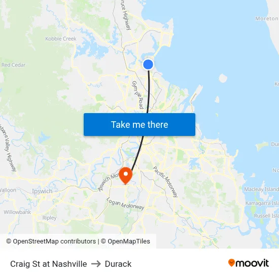 Craig St at Nashville to Durack map