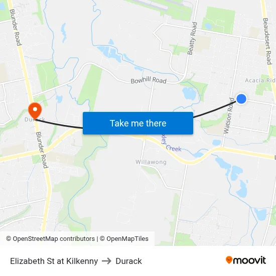 Elizabeth St at Kilkenny to Durack map