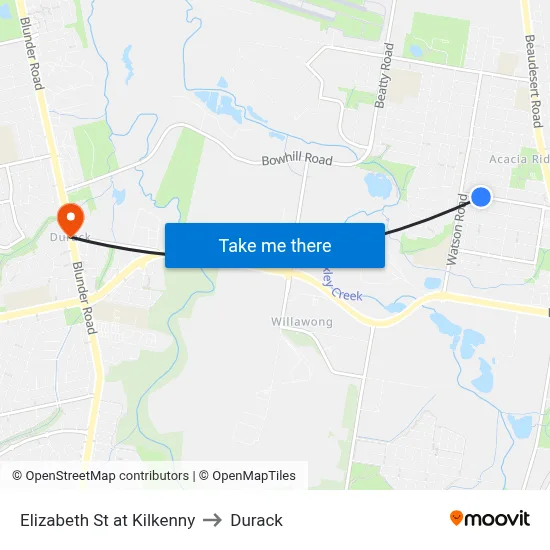 Elizabeth St at Kilkenny to Durack map