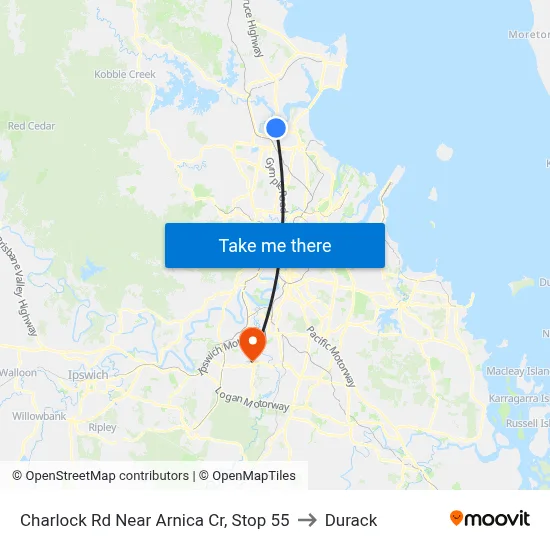 Charlock Rd Near Arnica Cr, Stop 55 to Durack map