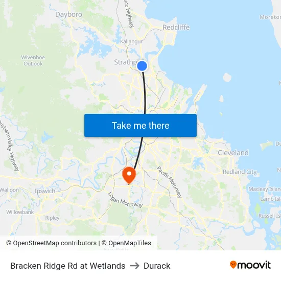 Bracken Ridge Rd at Wetlands to Durack map