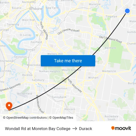 Wondall Rd at Moreton Bay College to Durack map