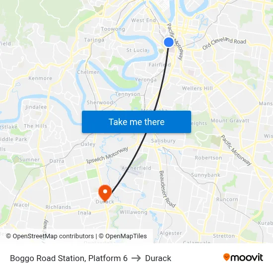 Boggo Road Station, Platform 6 to Durack map