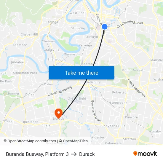Buranda Busway, Platform 3 to Durack map