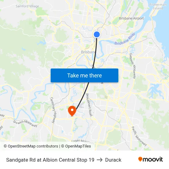 Sandgate Rd at Albion Central Stop 19 to Durack map