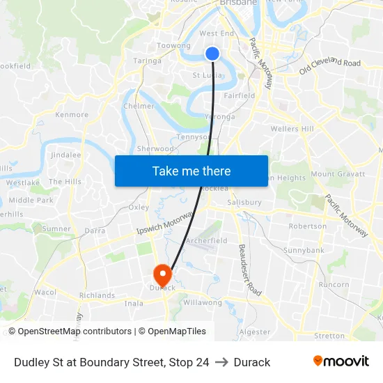Dudley St at Boundary Street, Stop 24 to Durack map