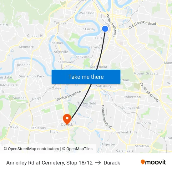 Annerley Rd at Cemetery, Stop 18/12 to Durack map