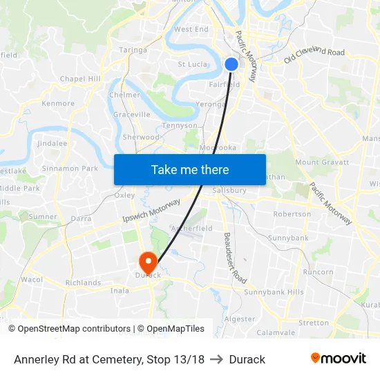 Annerley Rd at Cemetery, Stop 13/18 to Durack map