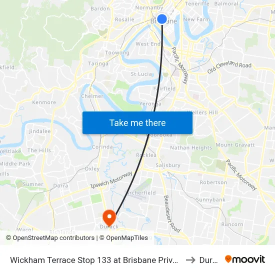 Wickham Terrace Stop 133 at Brisbane Private Hospital to Durack map