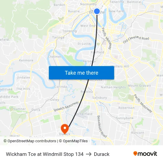 Wickham Tce at Windmill Stop 134 to Durack map