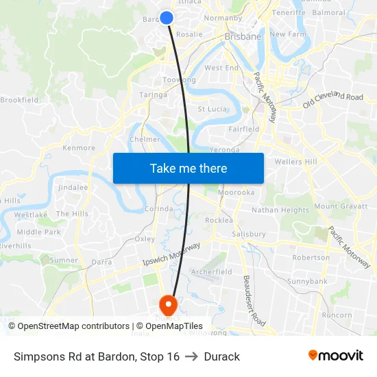 Simpsons Rd at Bardon, Stop 16 to Durack map