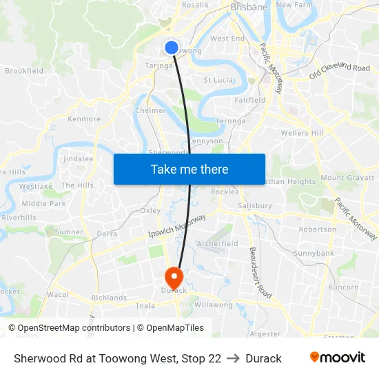Sherwood Rd at Toowong West, Stop 22 to Durack map