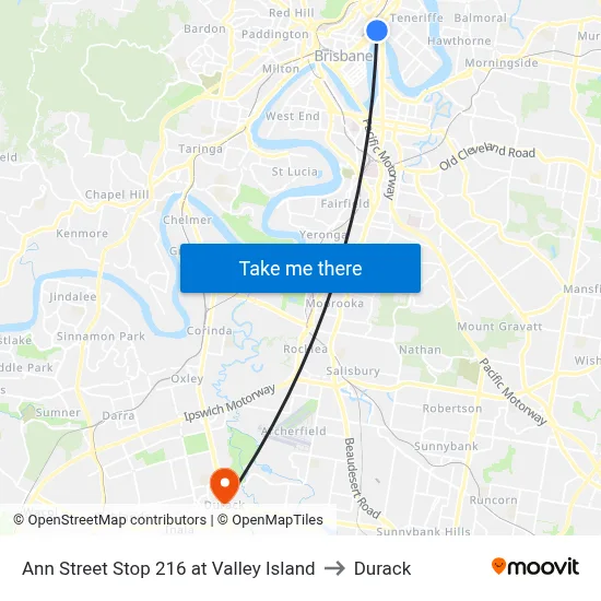Ann Street Stop 216 at Valley Island to Durack map