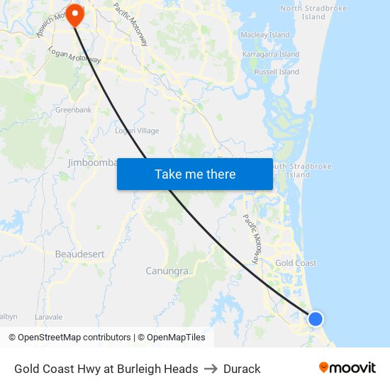 Gold Coast Hwy at Burleigh Heads to Durack map