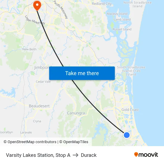 Varsity Lakes Station, Stop A to Durack map