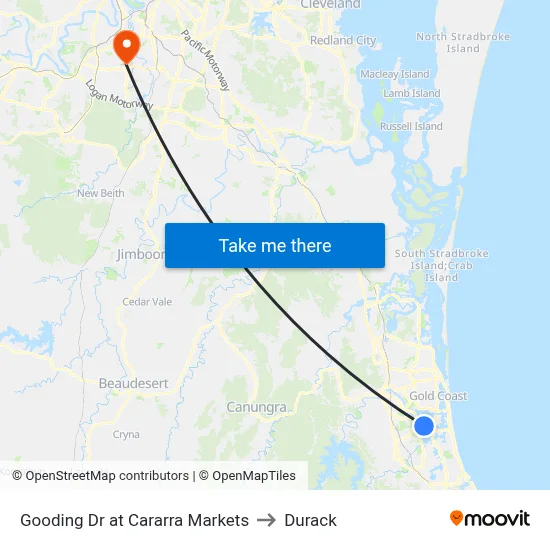 Gooding Dr at Cararra Markets to Durack map