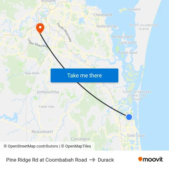 Pine Ridge Rd at Coombabah Road to Durack map