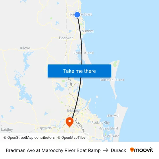 Bradman Ave at Maroochy River Boat Ramp to Durack map