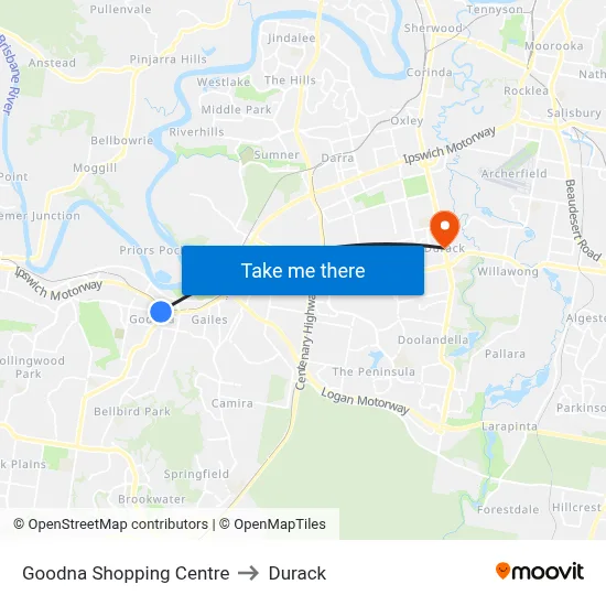 Goodna Shopping Centre to Durack map