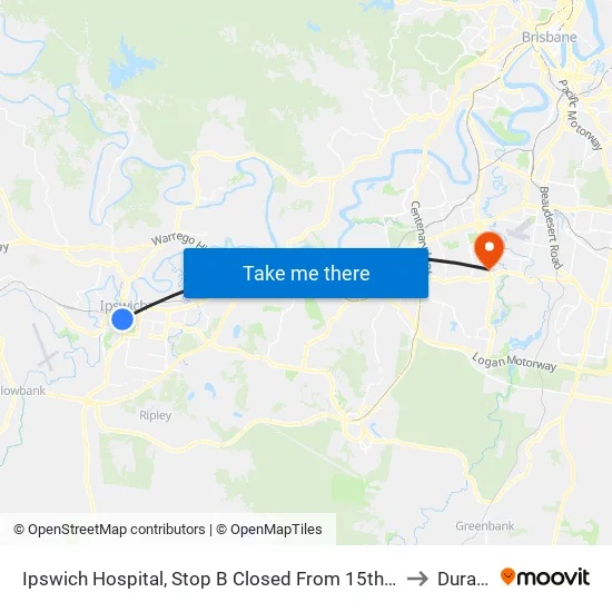 Ipswich Hospital, Stop B to Durack map