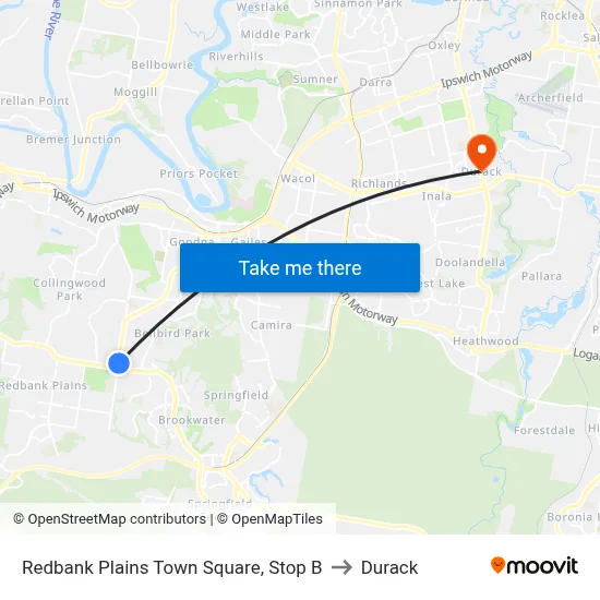 Redbank Plains Town Square, Stop B to Durack map
