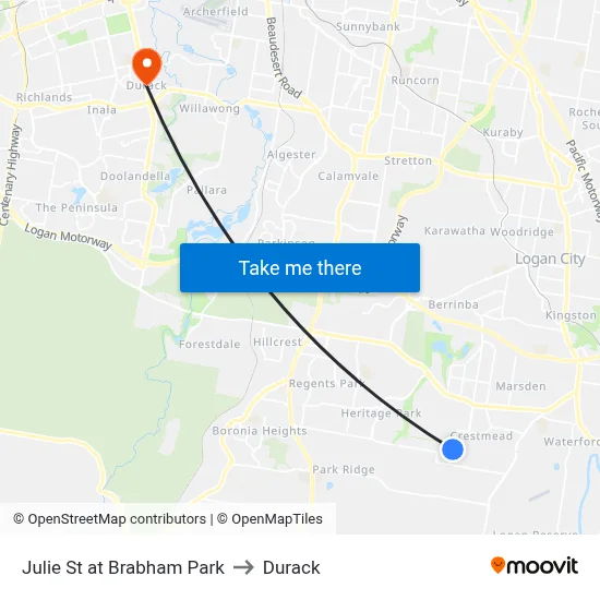 Julie St at Brabham Park to Durack map