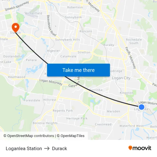 Loganlea Station to Durack map