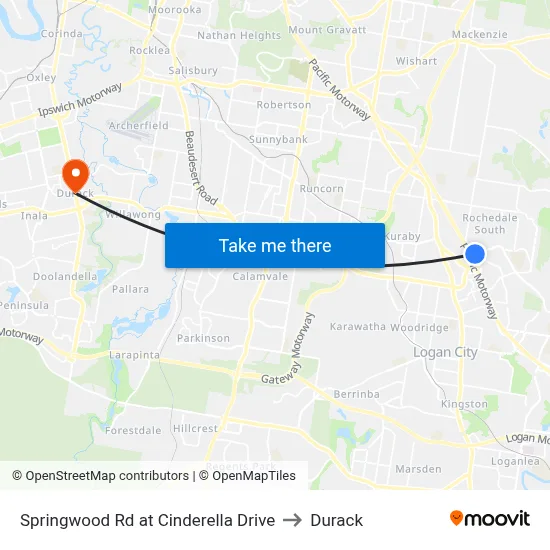 Springwood Rd at Cinderella Drive to Durack map