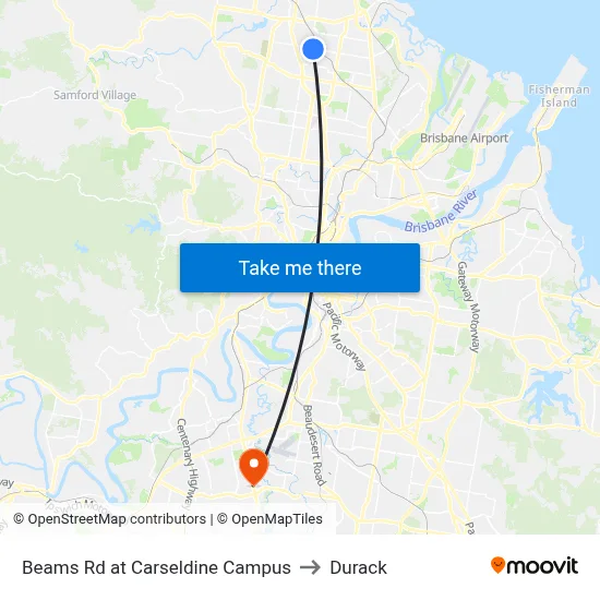 Beams Rd at Carseldine Campus to Durack map