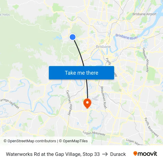 Waterworks Rd at the Gap Village, Stop 33 to Durack map