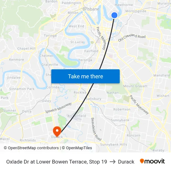 Oxlade Dr at Lower Bowen Terrace, Stop 19 to Durack map