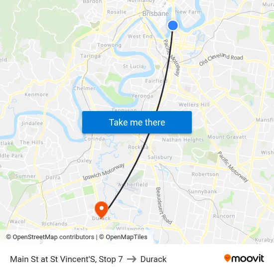 Main St at St Vincent'S, Stop 7 to Durack map