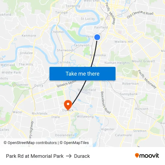 Park Rd at Memorial Park to Durack map