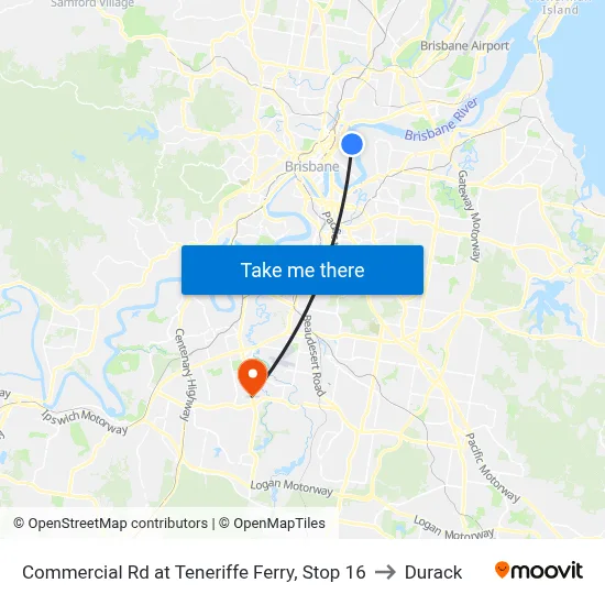 Commercial Rd at Teneriffe Ferry, Stop 16 to Durack map
