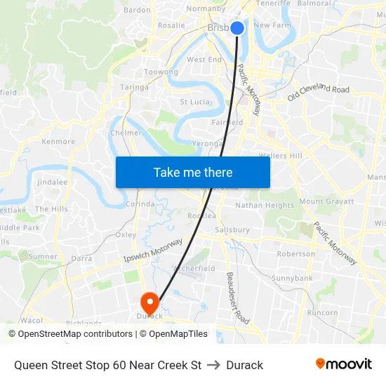 Queen Street Stop 60 Near Creek St to Durack map