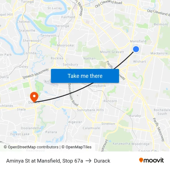 Aminya St at Mansfield, Stop 67a to Durack map