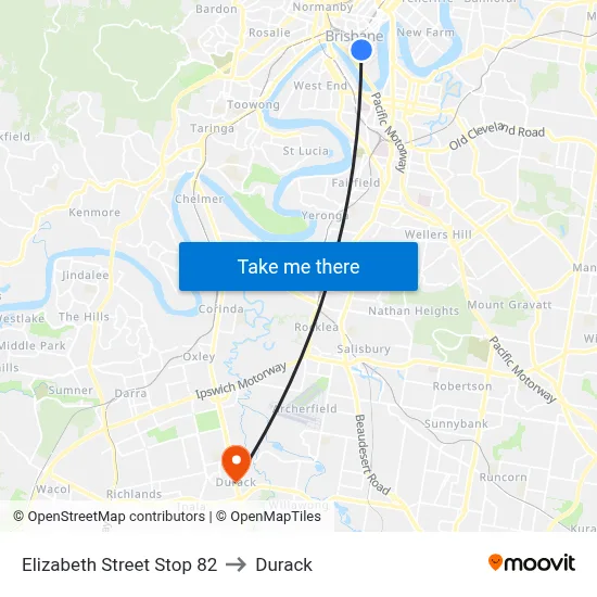 Elizabeth Street Stop 82 to Durack map