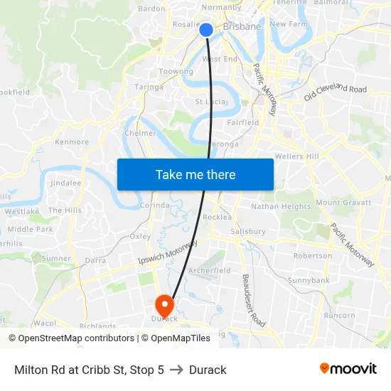 Milton Rd at Cribb St, Stop 5 to Durack map