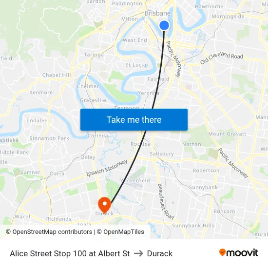 Alice Street Stop 100 at Albert St to Durack map