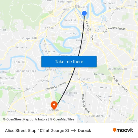 Alice Street Stop 102 at George St to Durack map