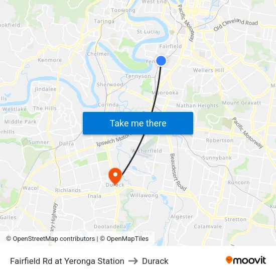 Fairfield Rd at Yeronga Station to Durack map
