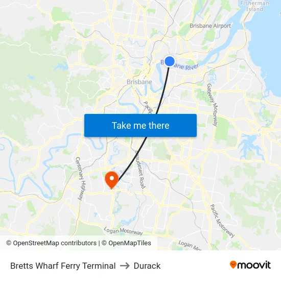 Bretts Wharf Ferry Terminal to Durack map