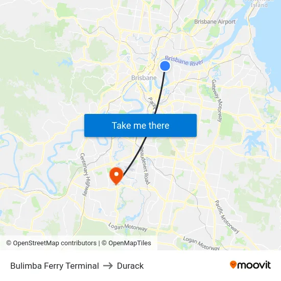 Bulimba Ferry Terminal to Durack map