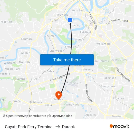 Guyatt Park Ferry Terminal to Durack map