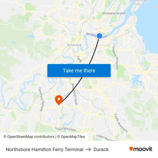 Northshore Hamilton Ferry Terminal to Durack map