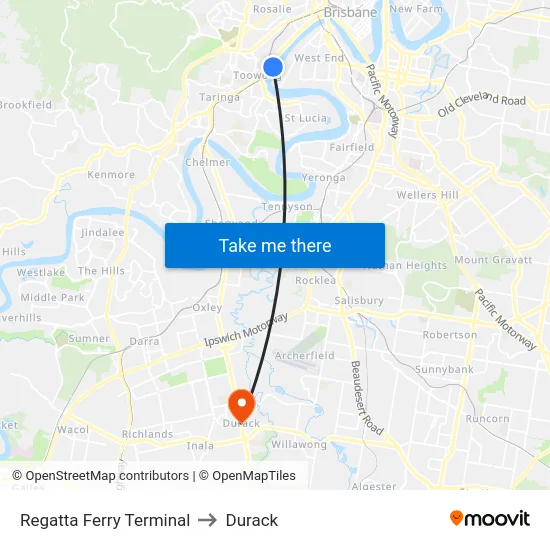 Regatta Ferry Terminal to Durack map