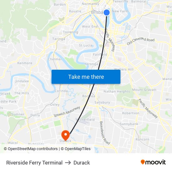 Riverside Ferry Terminal to Durack map