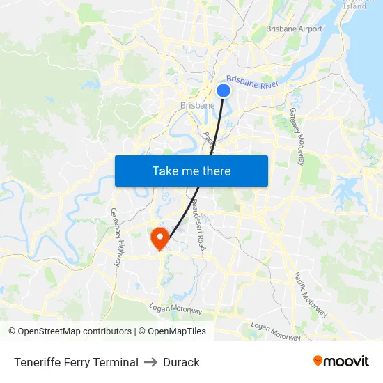Teneriffe Ferry Terminal to Durack map