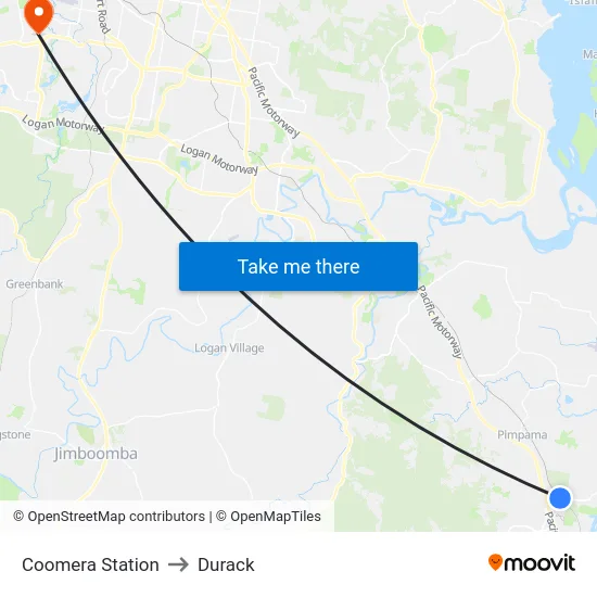 Coomera Station to Durack map