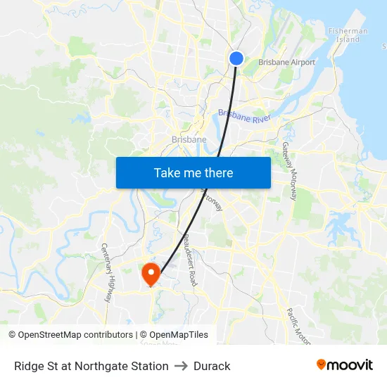 Ridge St at Northgate Station to Durack map